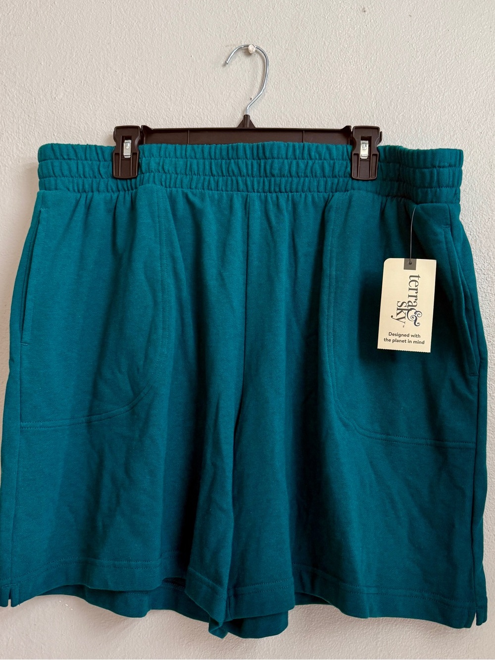 Terra & Sky Teal Knit Pull-On Pocket Shorts 1XL